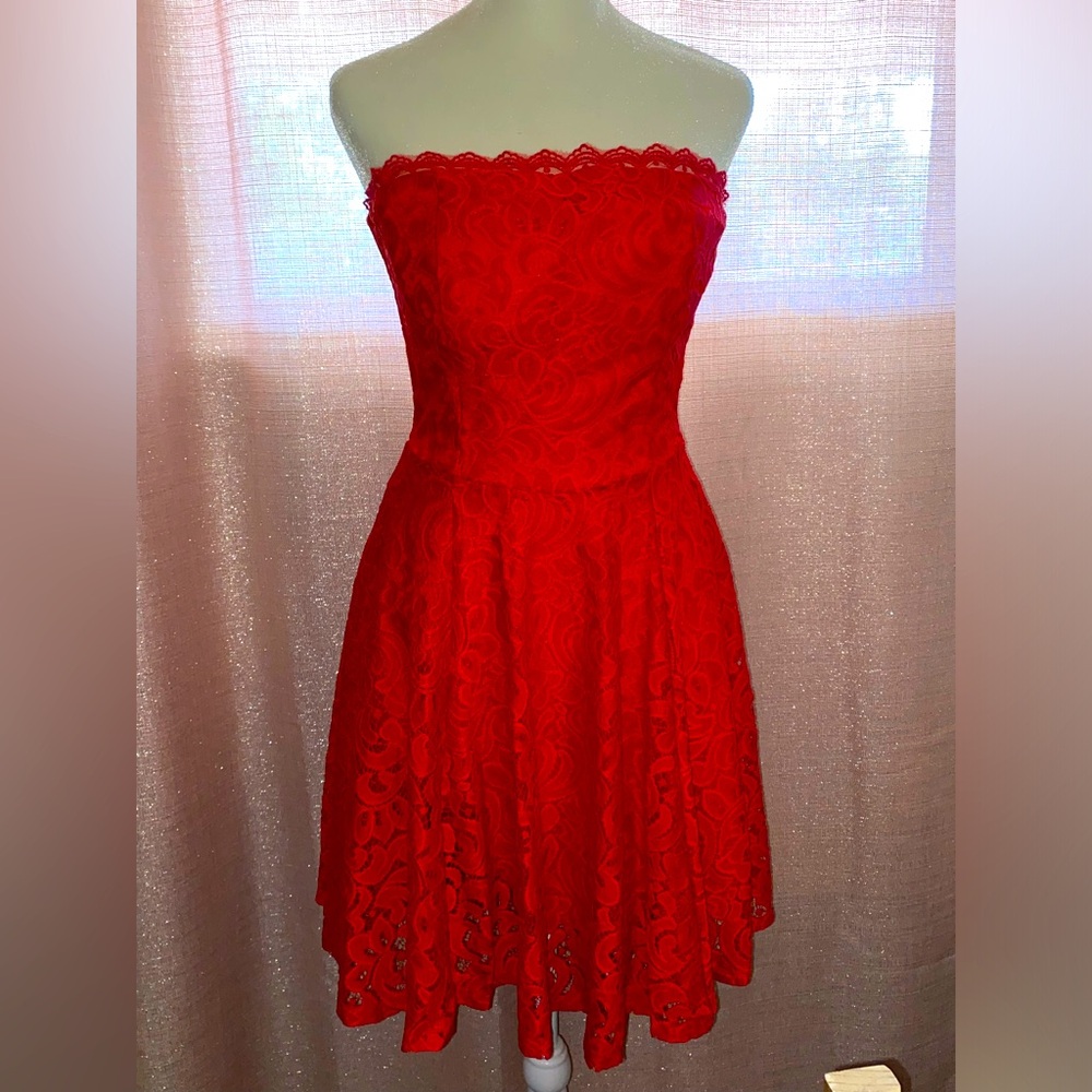 Medium red strapless dress